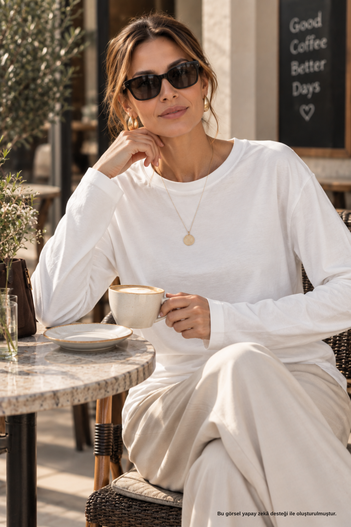 Oversize Uzun Kollu Basic Beyaz Tişört