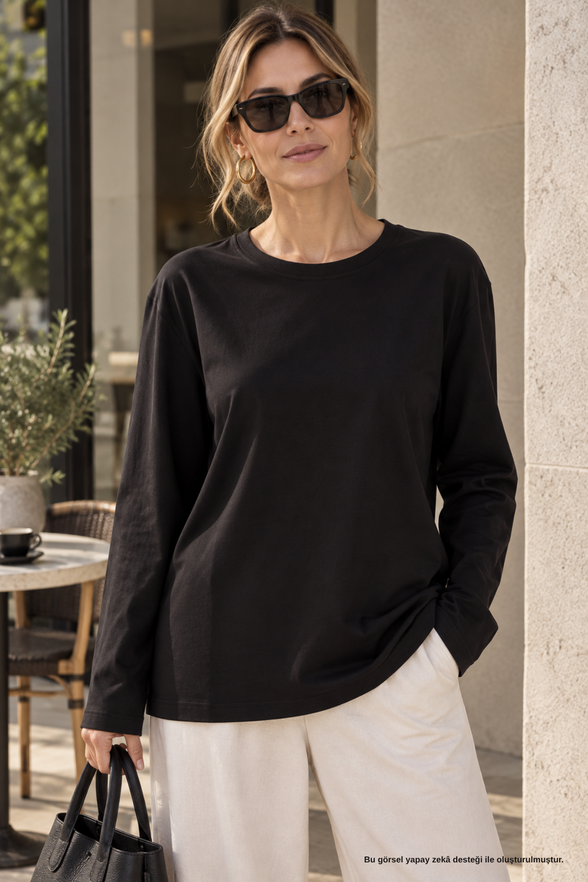 Oversize Uzun Kollu Basic Siyah Tişört