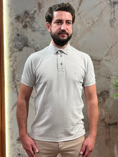 ERKEK DOKULU POLO YAKA TİŞÖRT SLİM FİT KISA KOLLU TAŞ