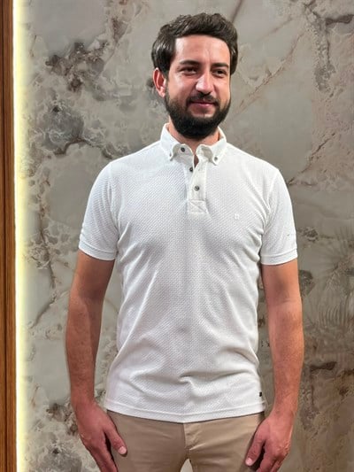 ERKEK DOKULU POLO YAKA TİŞÖRT SLİM FİT KISA KOLLU BEYAZ