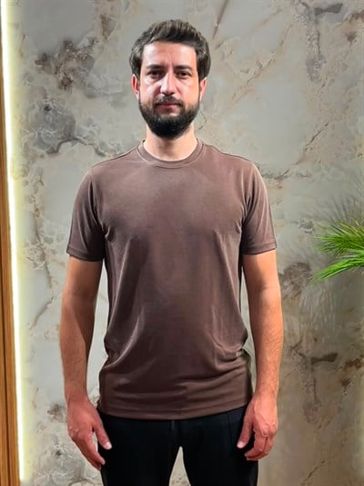 ERKEK PREMİUM BASİC BİSİKLET YAKA TİŞÖRT KAHVERENGİ
