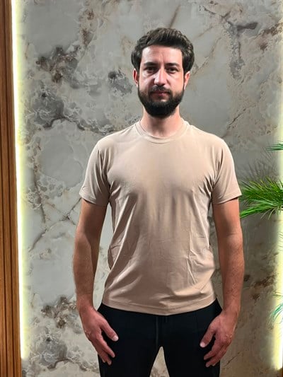 ERKEK PREMİUM BASİC BİSİKLET YAKA TİŞÖRT VİZON