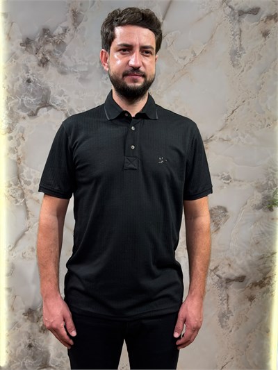 ERKEK SİYAH DOKULU POLO YAKA TİŞÖRT 