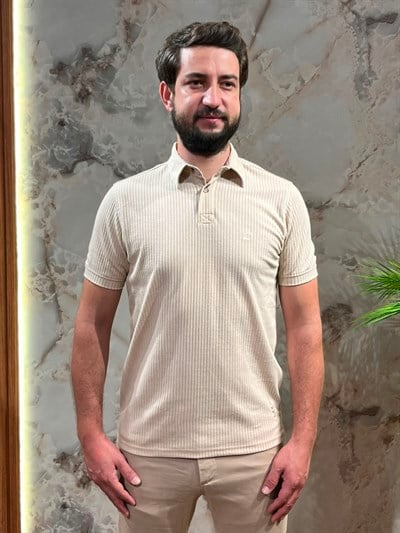 KENDİNDEN ÇİZGİLİ RAHAT TAŞ POLO YAKA TİŞÖRT