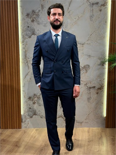 Lacivert Kruvaze Slim Fit Erkek Takım Elbise | Şık ve Modern Kesim