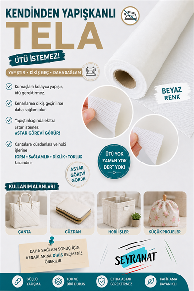 1 Metre 120 Gr Eni 78 Cm Kendinden Yapışkanlı Beyaz Tela