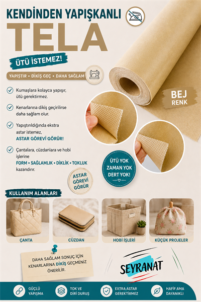 Kendinden Yapışkanlı 1 Metre 120 Gr Bej Tela