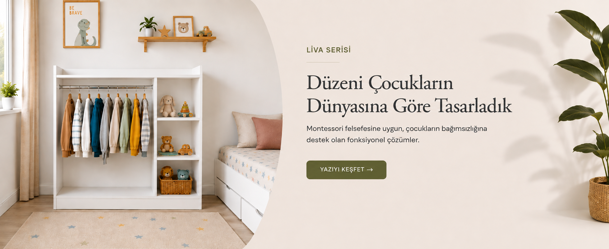 Montessori çocuk odası,Liva açık gardırop,çocuk odası gardırop,çocuk odası düzeni,Parvi Liva Serisi