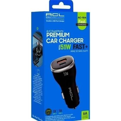 Acl Araç Şarj Aleti PD Type-C 6A 51W (Usb-C-A) AC-104 1178