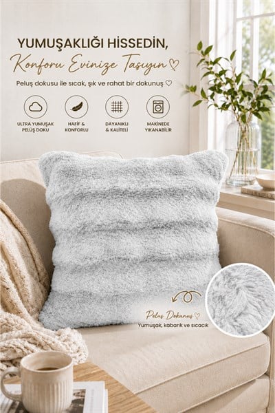 Tavşan Tüyü Kırlent Kılıfı 2'li Set | 45x45 cm | Peluş Yumuşak Dokulu | Dekoratif, Modern ve Şık Tasarım