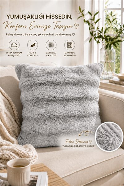 Tavşan Tüyü Kırlent Kılıfı 2'li Set | 45x45 cm | Peluş Yumuşak Dokulu | Dekoratif, Modern ve Şık Tasarım