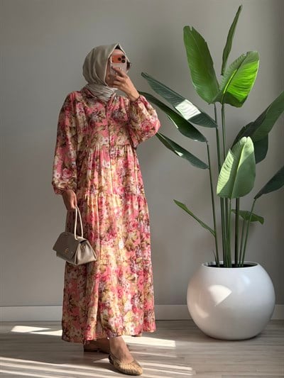 Etnik Desen Elbise -pembe