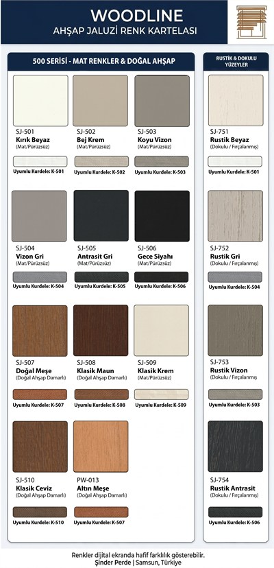 503 Koyu Vizon - 50mm Doğal Ahşap Jaluzi Perde - Özel Ölçü