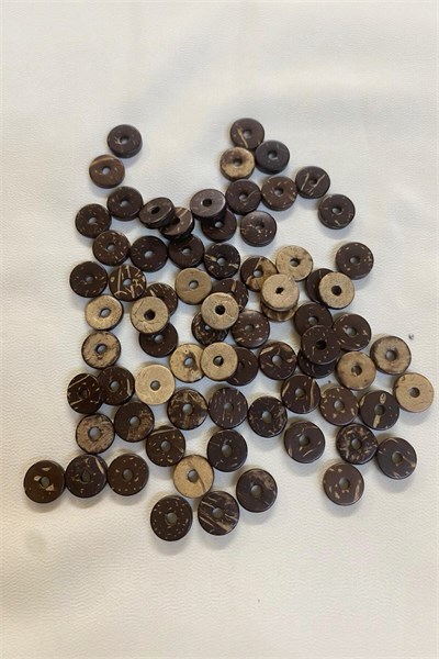11 mm Ortadan Delikli Kahve Ahşap Düğme (15 Adet)
