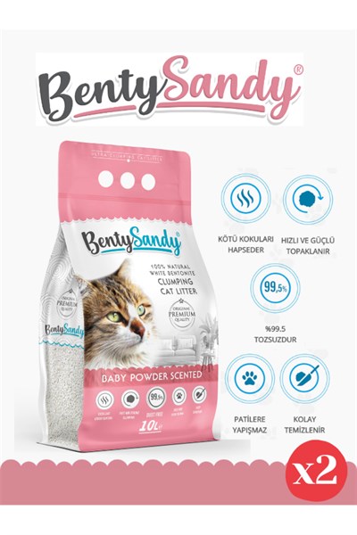 Bebek Pudrası Kokulu Topaklanan Ince Taneli Kedi Kumu 10lx2