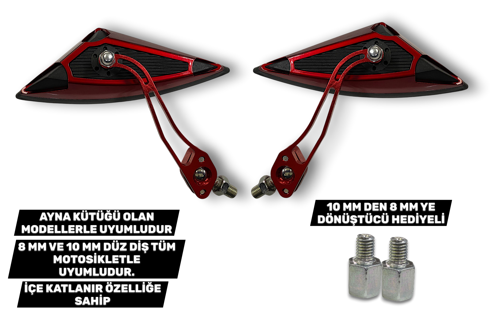 AYNA KIRMIZI MODİFİYE 10MM ADAPTÖR 8MM