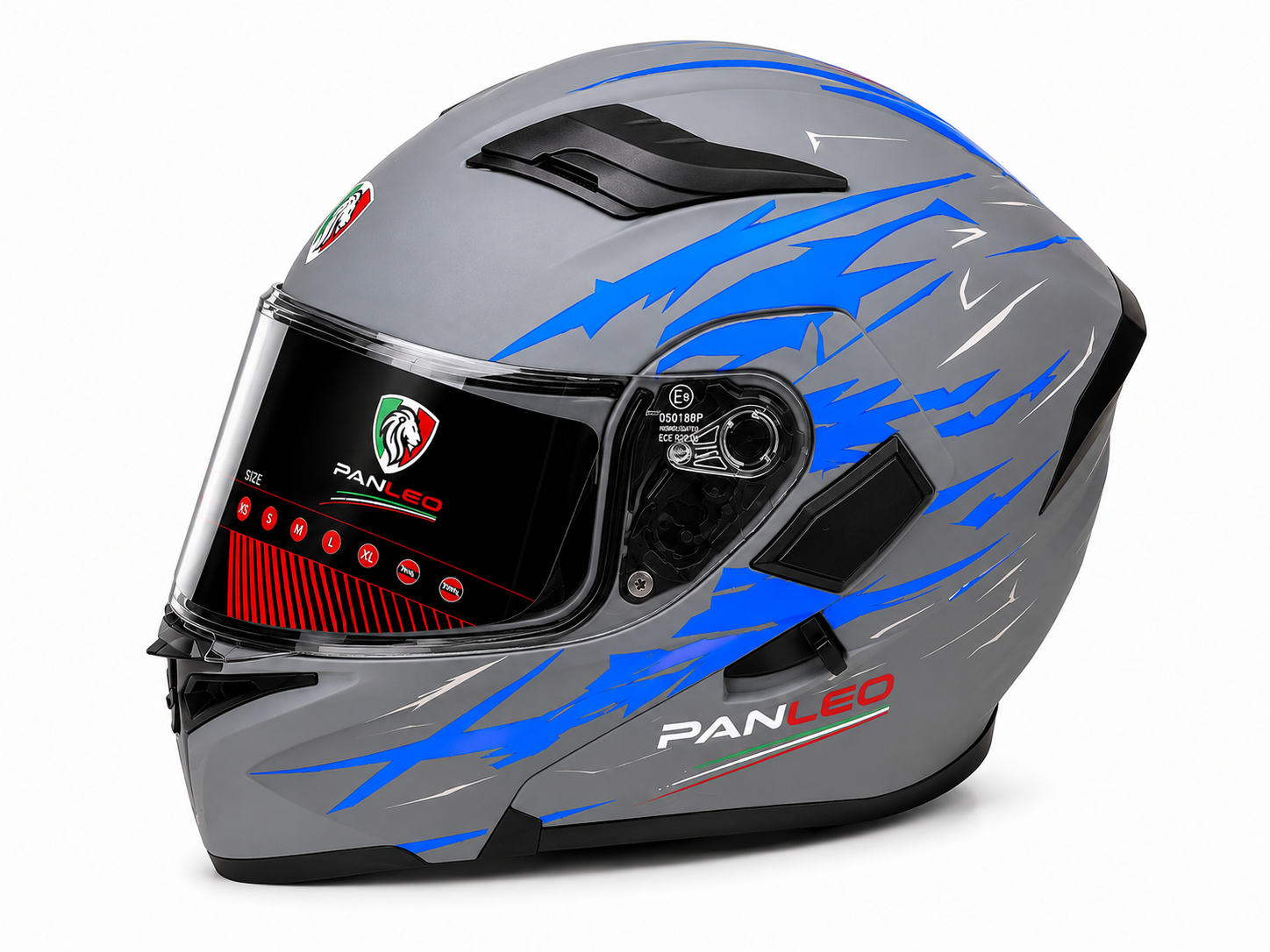 KASK PANLEO ÇENE AÇILIR MAT GREY-C2 BLUE (XXL)