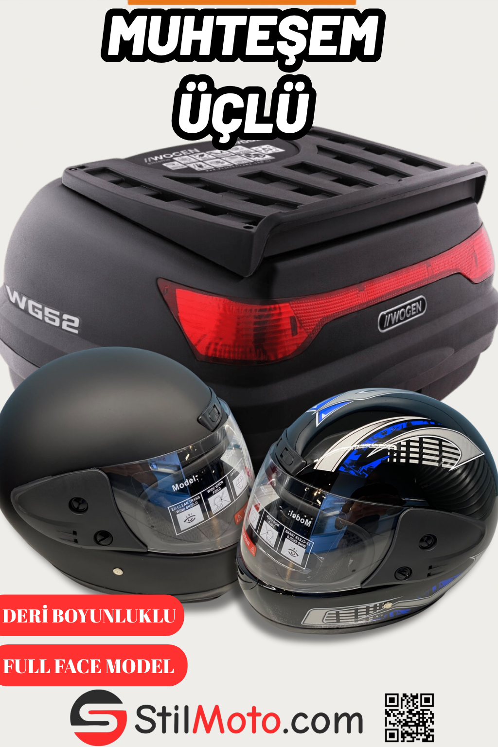 WOGEN ÇANTA 52 L SİYAH [  2 ADET KASK VİZÖRLÜ ]
