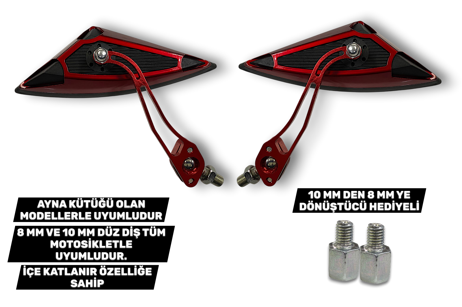 AYNA KIRMIZI MODİFİYE 10MM ADAPTÖR 8MM