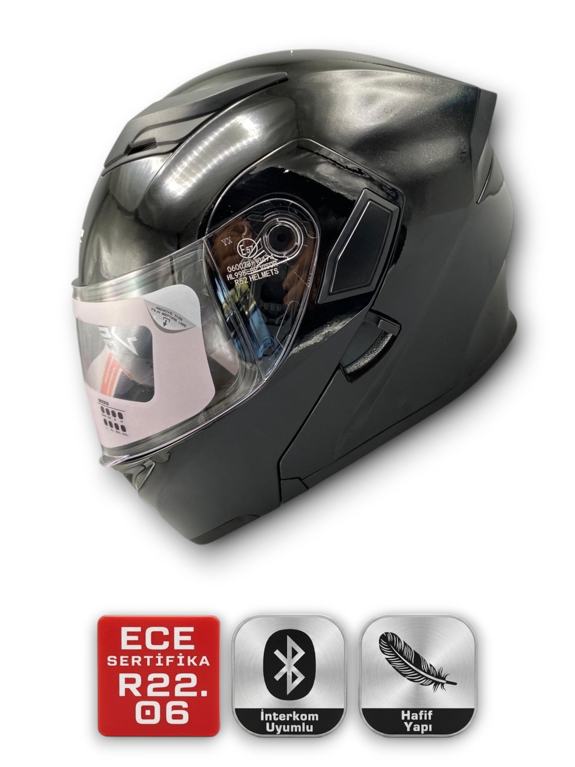 RS2 KASK ÇENE AÇILIR GÜNEŞ VİZÖR (GLOS BLACK) (S)