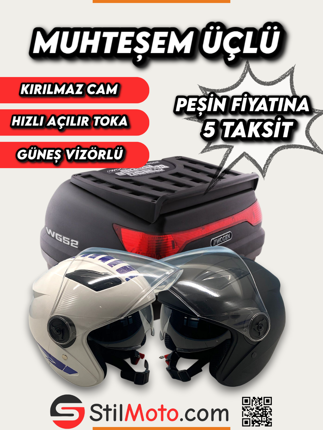 WOGEN ÇANTA 52 L SİYAH [  2 ADET KASK VİZÖRLÜ ]