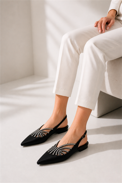 CERSEI Kadın Taş İşlemeli Sivri Burun Slingback Babet Ayakkabı