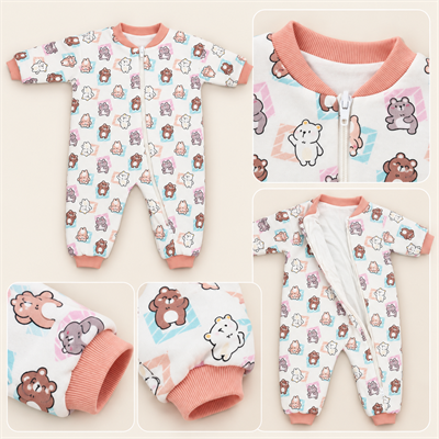Bebek & Çocuk Sevimli Ayıcık Desenli 2.5 Tog Elyaf Dolgulu Fermuarlı Uyku Tulumu