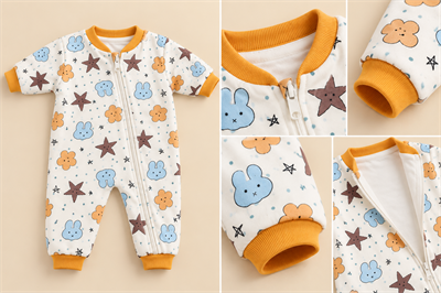 Bebek & Çocuk Yıldız ve Sevimli Tavşan Desenli 2.5 Tog Elyaf Dolgulu Fermuarlı Uyku Tulumu