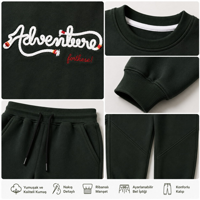 Erkek Çocuk Adventure Halat Şekilli Yazı Detaylı İkili Takım