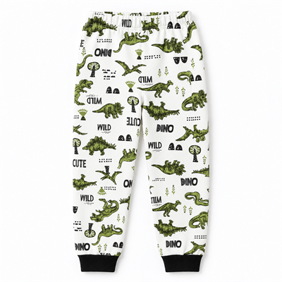 Erkek Çocuk Dinozor Desenli Ribanalı İkili Pijama Takımı