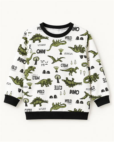 Erkek Çocuk Dinozor Desenli Ribanalı İkili Pijama Takımı
