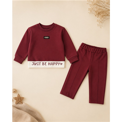 Kız Çocuk Just Be Happy Detaylı İkili Eşofman Takımı
