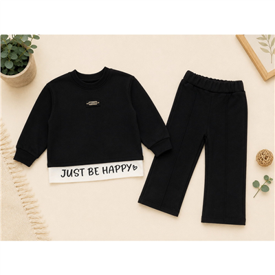 Kız Çocuk Just Be Happy Detaylı İkili Eşofman Takımı