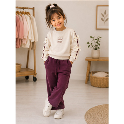 Kız Çocuk LOVE Nakışlı Kolları Fiyonk Detaylı İkili Takım