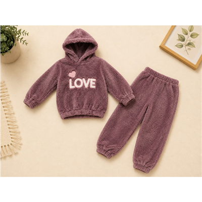 Kız Çocuk Peluş LOVE Nakışlı İkili Takım