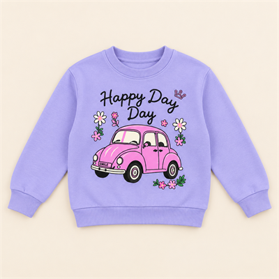 Kız Çocuk Pembe Vosvos Happy Day Baskılı Çizgili Geniş Paça İkili Takım