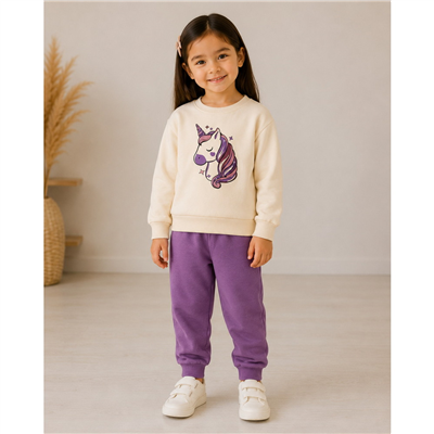Kız Çocuk Unicorn Baskılı İkili Takım
