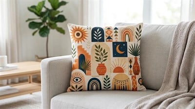 Boho Geometrik Desenli Dekoratif Kırlent Kılıfı 45x45 cm Gizli Fermuarlı Petek Kumaş Dijital Baskılı Salon Yastık Kılıfı