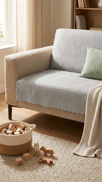 Koltuk Örtüsü 175X215 cm – Kaymaz Şönil Kumaş, Yıkanabilir Çekyat & Kanepe Örtüsü (Bej / Krem / Taş / Gri / Vizon)