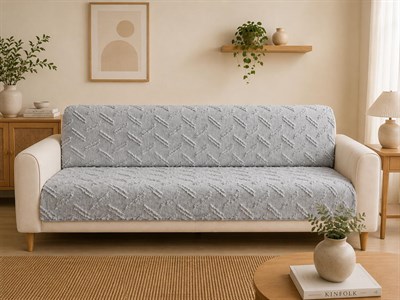 Premium Şönil Koltuk Örtüsü 175x215 cm Kesik Çizgi Desenli Kaymaz Yıkanabilir Jakarlı Çekyat Kanepe Örtüsü Lüks Salon Örtüsü