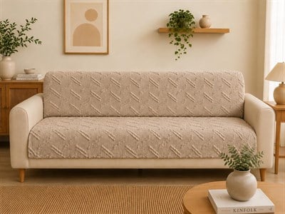 Premium Şönil Koltuk Örtüsü 175x215 cm Kesik Çizgi Desenli Kaymaz Yıkanabilir Jakarlı Çekyat Kanepe Örtüsü Lüks Salon Örtüsü