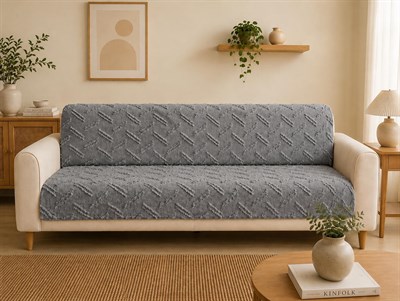Premium Şönil Koltuk Örtüsü 175x215 cm Kesik Çizgi Desenli Kaymaz Yıkanabilir Jakarlı Çekyat Kanepe Örtüsü Lüks Salon Örtüsü