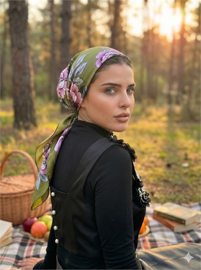 YEŞİL ÇİÇEK DESENLİ BONE