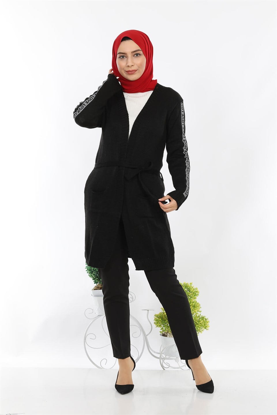 Baskılı Triko Hırka SKR5504 Siyah