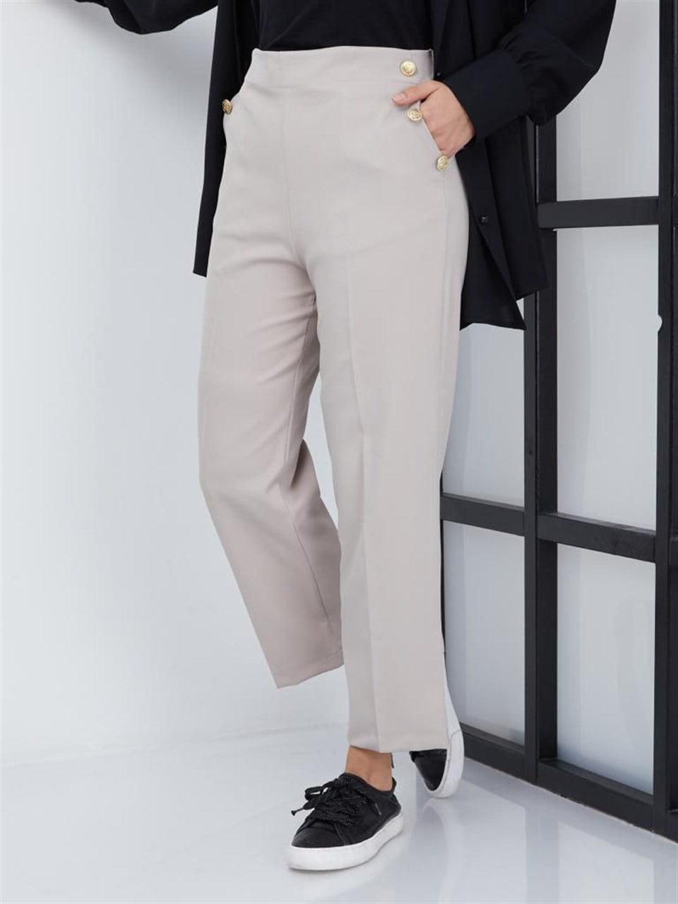 Cepli Klasik Tesettür Pantolon 6023 Ekru