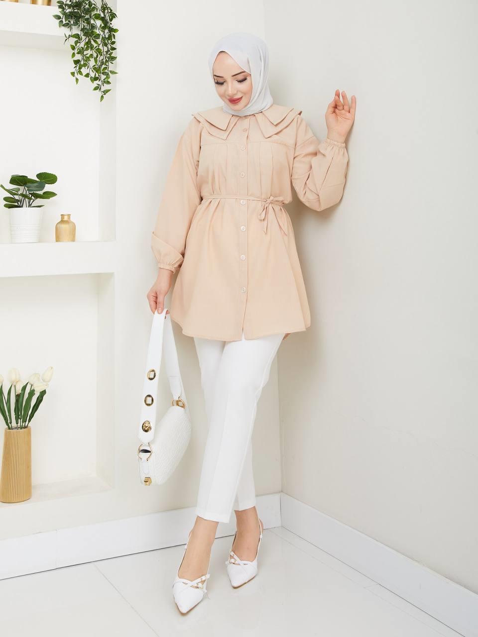 Çift Katlı Bebe Yaka Tesettür Tunik 2275 Bej