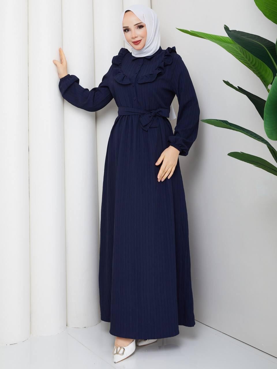 Fırfır Detaylı Tesettür Elbise 2294 Lacivert