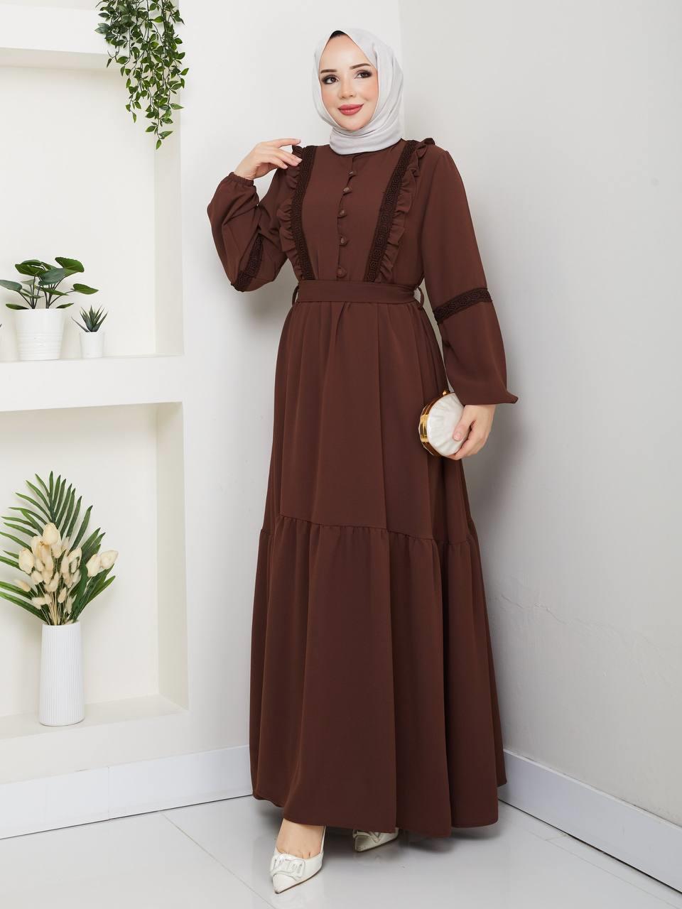 Fırfırlı Tesettür Elbise 2290 Taba