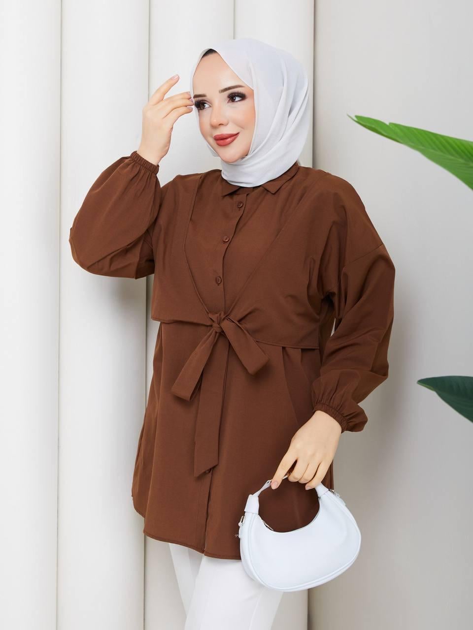 Önden Bağlamalı Tesettür Tunik 2293 Taba