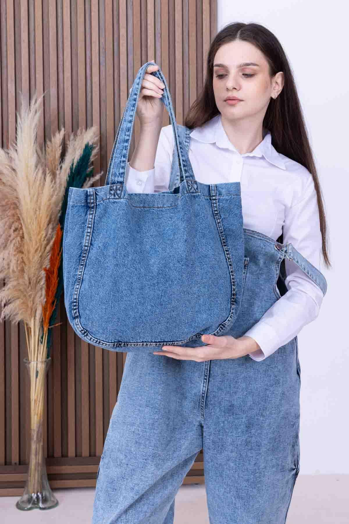 Yıkamalı Gerçek Kot Denim Omuz Çantası 2267 Kot Mavisi